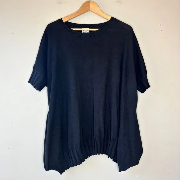 Planet Black Oversized Crewneck Rib Hem Short Sleeve Pocketed Boxy